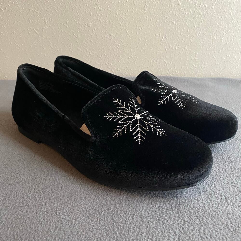 Lane Bryant Dream Cloud Snowflake Embellished Velvet Loafer Flat Women 10W Black